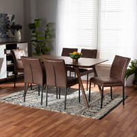 Baxton Studio RDC720M-BrownBlack-7PC Dining Set Baxton Studio Gerard Modern and Contemporary Distressed Brown Fabric Upholstered and Black Finished Metal with Walnut Brown Finished Wood